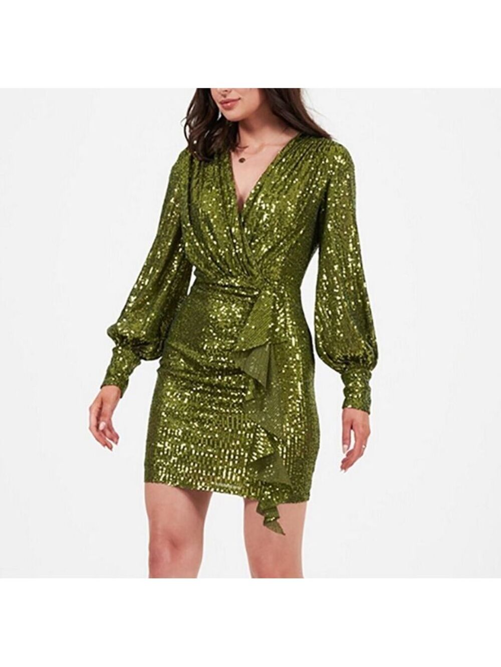 Little Mistress Size 4 Olive Green Sequin Long Sleeve Dress
